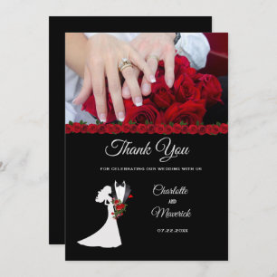 Tuxedo Suit & Bride Silhouette Wedding Thank You Card