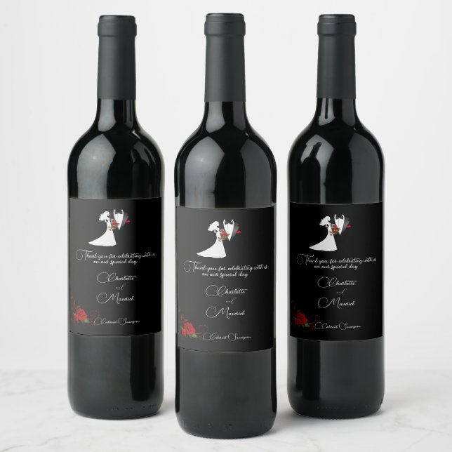 Tuxedo Suit & Bride Silhouette Wedding Wine Label (Bottles)