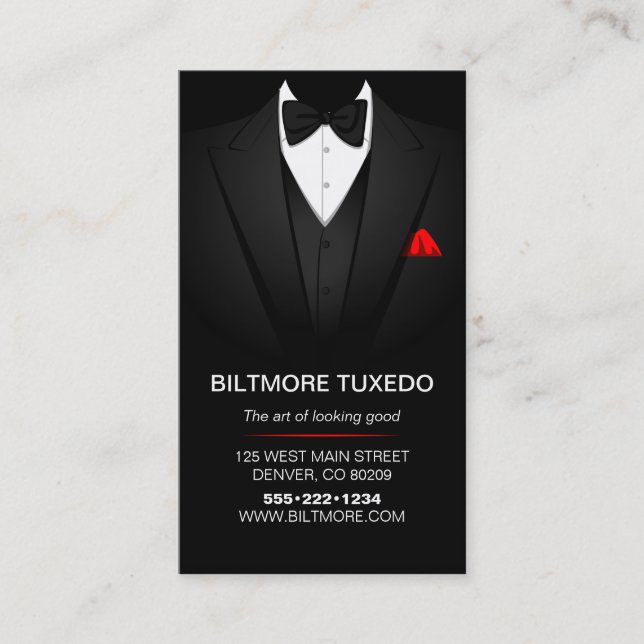 Tuxedo Suit Mens Clothing Modern Clean Business Card (Front)