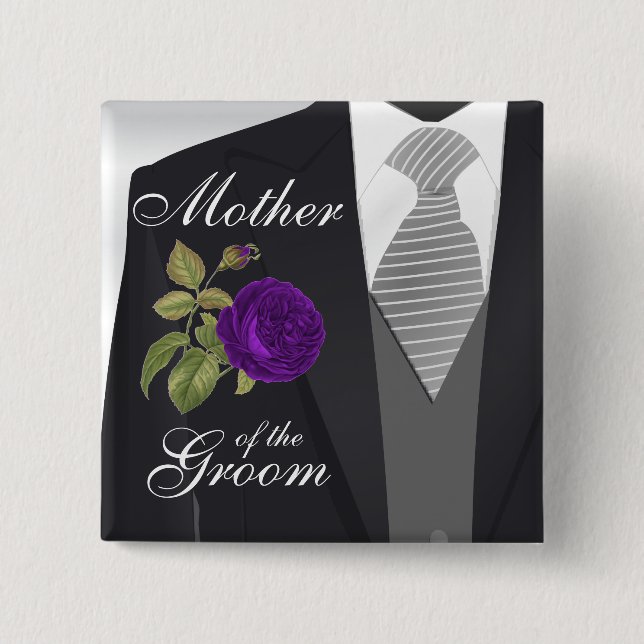 Tuxedo Suit Team Groom  - Purple Rose 15 Cm Square Badge (Front)