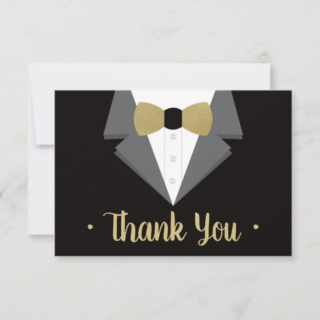 Tuxedo Thank You Card, Gold Tie RSVP Card (Front)