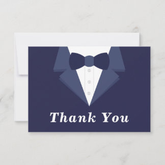 Tuxedo Thank You Card, Navy Tie RSVP Card