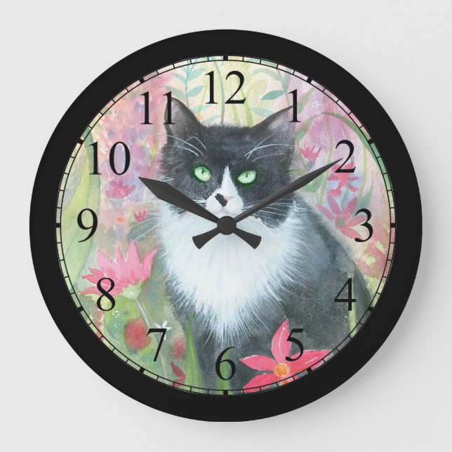 Tuxedo Watercolor Art Wall Clock (Front)
