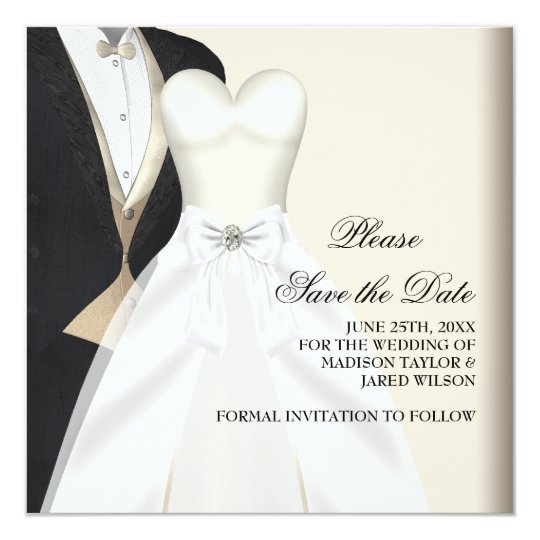 Tuxedo Wedding Dress Black White Save The Date Card