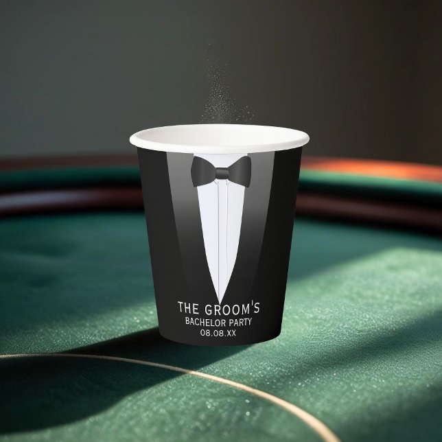 Tuxedo Wedding The Groom Bachelor Party Paper Cup (For hosting a private poker game, a Vegas-themed bash, or a formal celebration for the groom-to-be)