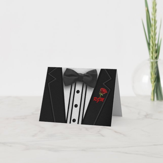 Tuxedo with Bow Tie Monogram Note Card (Front)