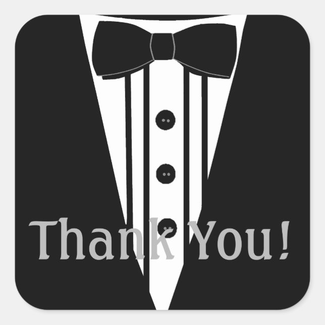 Tuxedo with Bow Tie Thank You Square Sticker (Front)