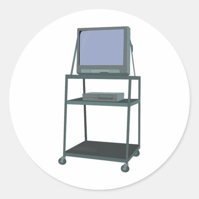 TV and VCR cart Classroom 80s 90s Funny School Classic Round Sticker (Front)