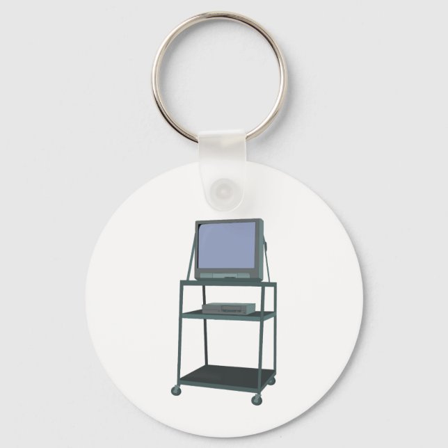 TV and VCR cart Classroom 80s 90s Funny School Key Ring (Front)