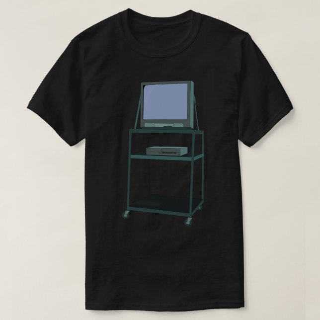 TV and VCR cart Classroom 80s 90s Funny School T-Shirt (Design Front)