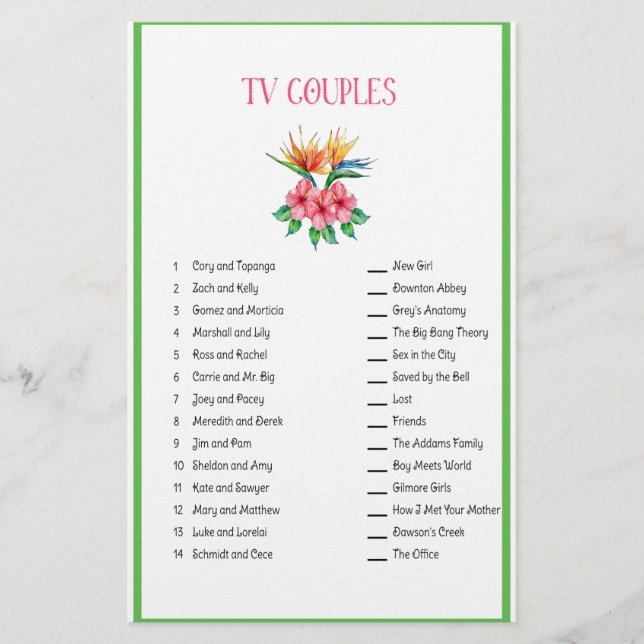 TV Couple Matching Tropical Bridal Shower Stationery (Front)