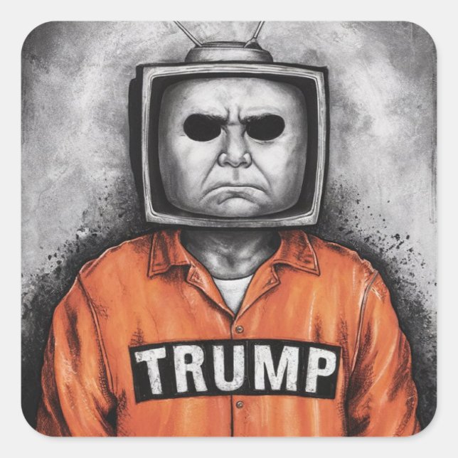 TV Head Prisioner Trump Square Sticker (Front)