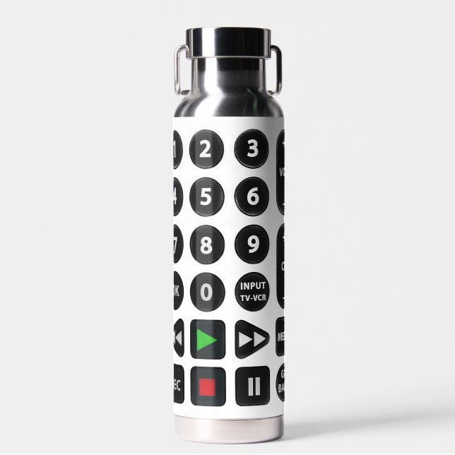 TV Remote with VCR Button  Water Bottle (Front)
