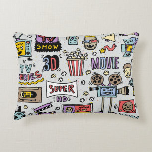 TV Series Doodles: Funny Vintage Set. Decorative Cushion