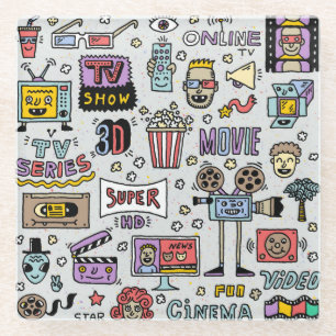 TV Series Doodles: Funny Vintage Set. Glass Coaster