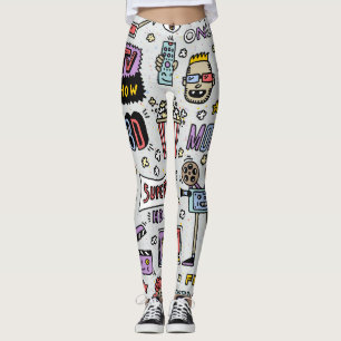TV Series Doodles: Funny Vintage Set. Leggings