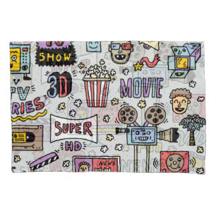 TV Series Doodles: Funny Vintage Set. Pillowcase