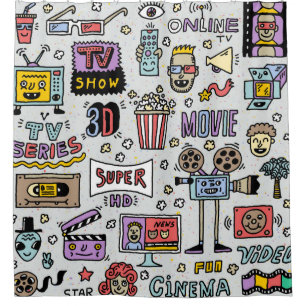 TV Shows, Series and Movies Funny Doodle vintage s Shower Curtain