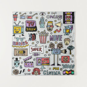 TV Shows, Series and Movies Funny Doodle vintage s Tapestry