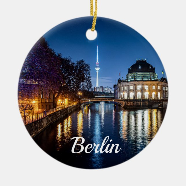 TV tower and museum island in Berlin, Germany Ceramic Tree Decoration (Front)