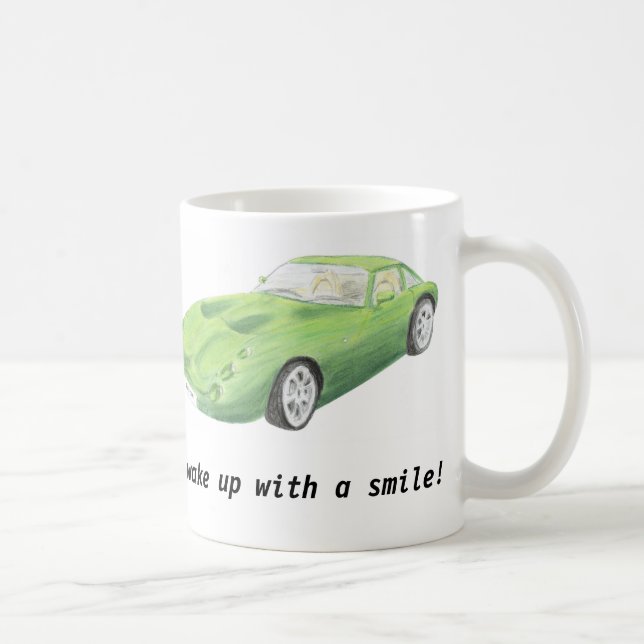 TVR Tuscan, green car mug "wake up with a smile" (Right)