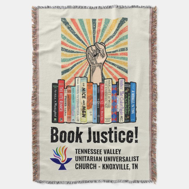 TVUUC - Book Justice!  Throw Blanket (Front Vertical)