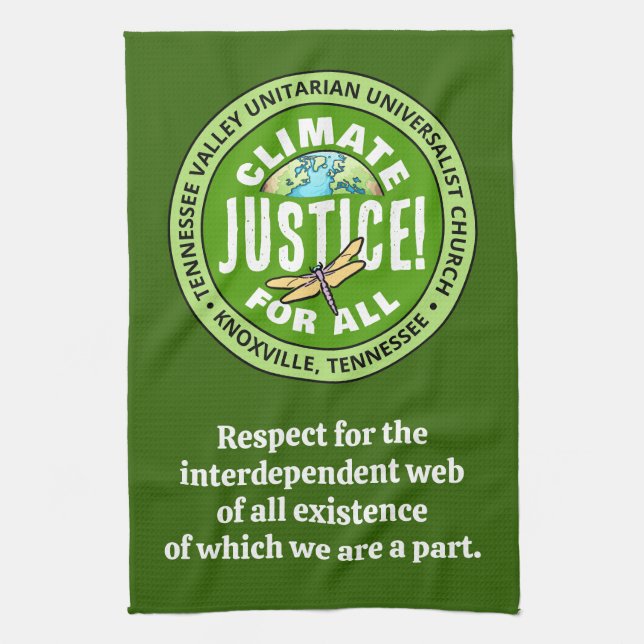 TVUUC Climate Justice! For All Tea Towel (Vertical)
