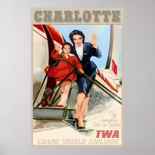 TWA Trans World Airlines Charlotte North Carolina Poster