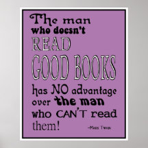 Twain's Read Good Books Quote Poster in Purple