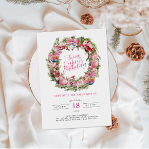 ’Twas a Christmas Birthday   Holiday Wreath  Invitation