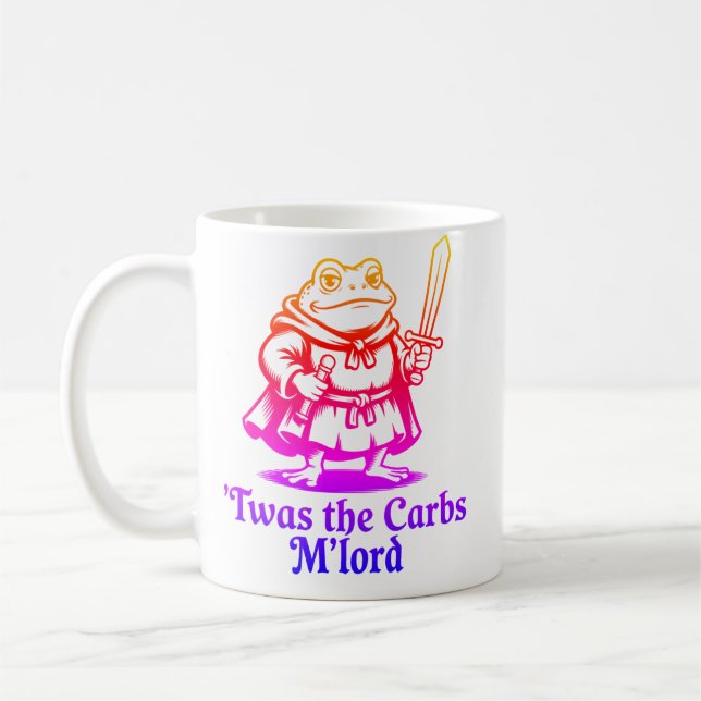 Twas The Carbs M’Lord  Funny Mediaeval Frog Meme Coffee Mug (Left)