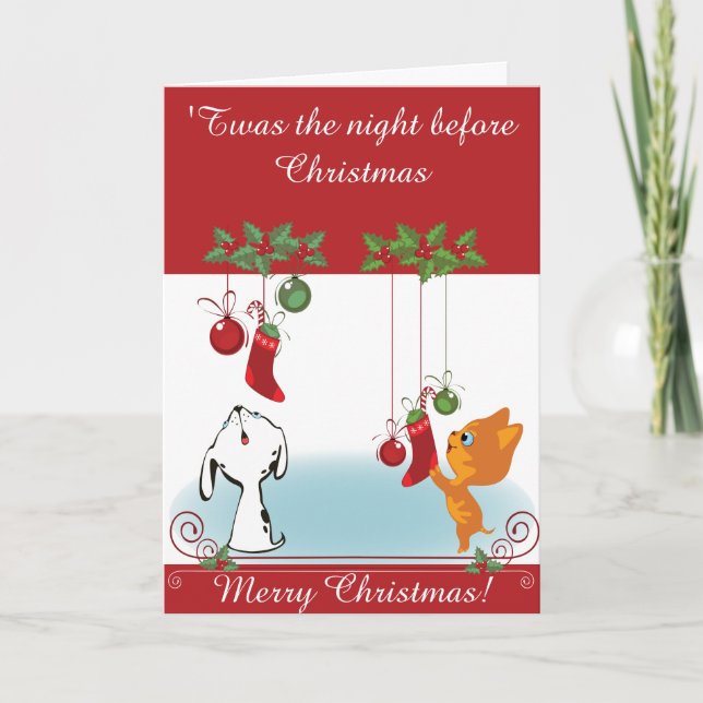 'Twas the Night Before Christmas Dog & Cat Holiday Card (Front)