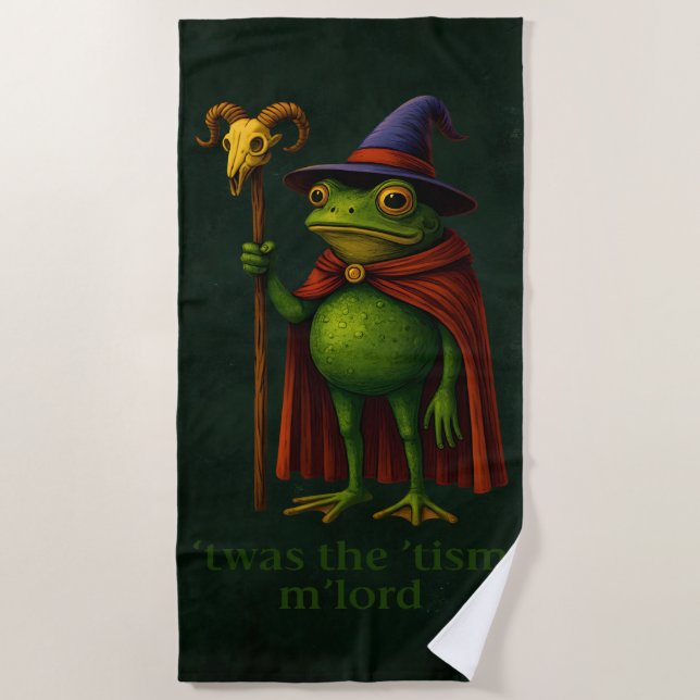 T'was The 'Tism M'Lord Frog Meme Autism Awareness Beach Towel (Front)