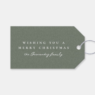 Tweed effect Christmas holiday sage personalised Gift Tags