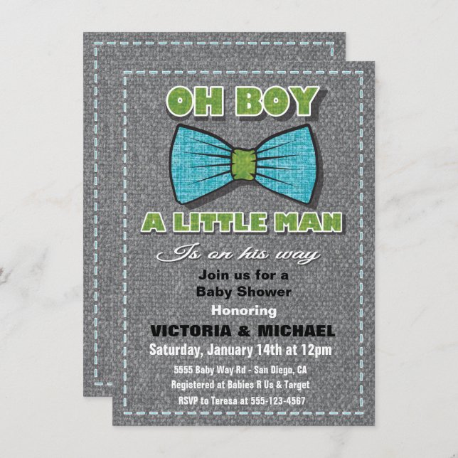 Tweed Little Man Baby Shower Invitations (Front/Back)