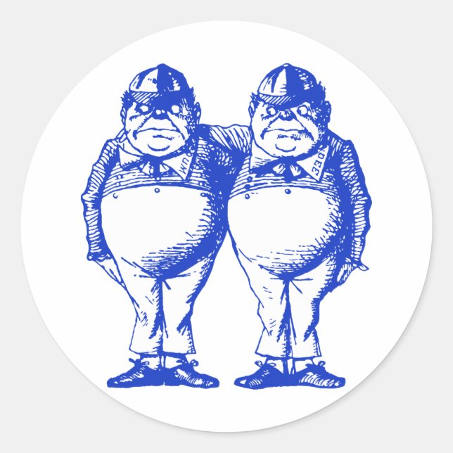 Tweedle Dee and Tweedle Dum Inked Blue Classic Round Sticker (Front)