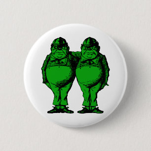 Tweedle Dee and Tweedle Dum Inked Green Fill 6 Cm Round Badge