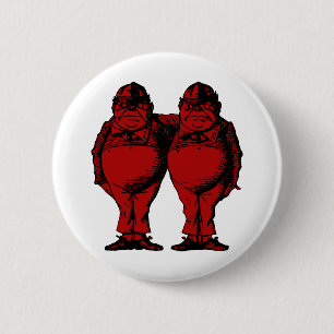 Tweedle Dee and Tweedle Dum Inked Red Fill 6 Cm Round Badge