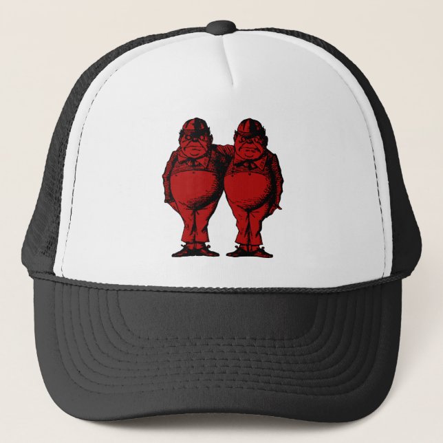 Tweedle Dee and Tweedle Dum Inked Red Fill Trucker Hat (Front)
