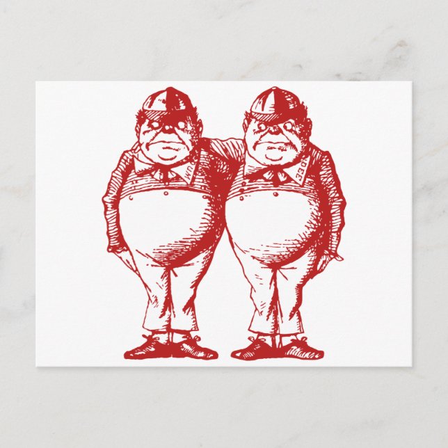 Tweedle Dee and Tweedle Dum Inked Red Postcard (Front)