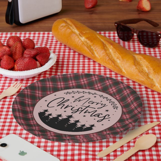 Tweedside Modern Scottish Tartan Christmas Paper Plate (Picnic)