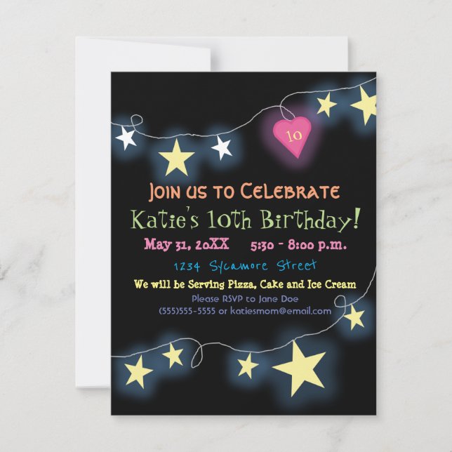 Tween Birthday Girl Colourful Party Invitation (Front)