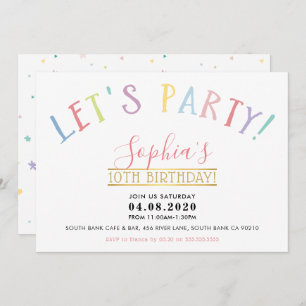 TWEEN BIRTHDAY PARTY pastel colours let's party Invitation