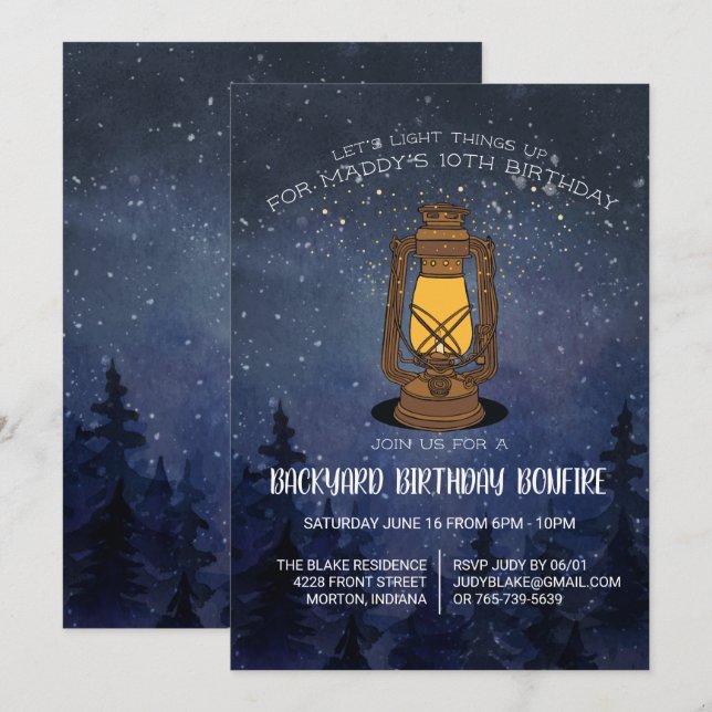 Tween Bonfire Birthday Party Invitation (Front/Back)