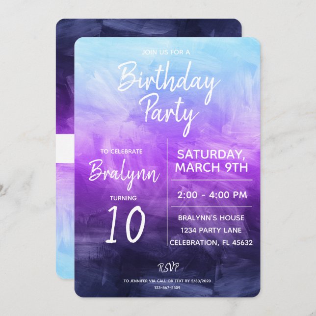 Tween Girl Birthday Party Watercolor Design Invitation (Front/Back)