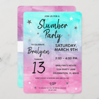 Tween Girl Birthday Slumber Party Watercolor Invitation