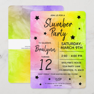 Tween Girl Birthday Slumber Party Watercolor Invitation