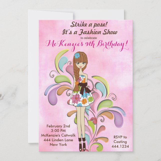 Tween Girl Fashion Birthday Invitation (Front)