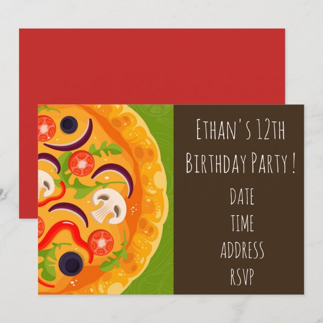 Tween or teen pizza birthday party invitation (Front/Back)