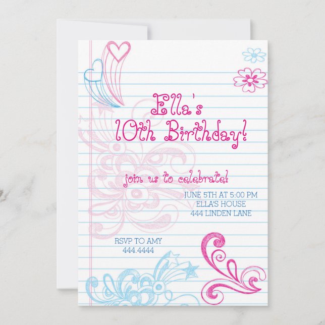 Tween Teenager Birthday Party Invitations (Front)